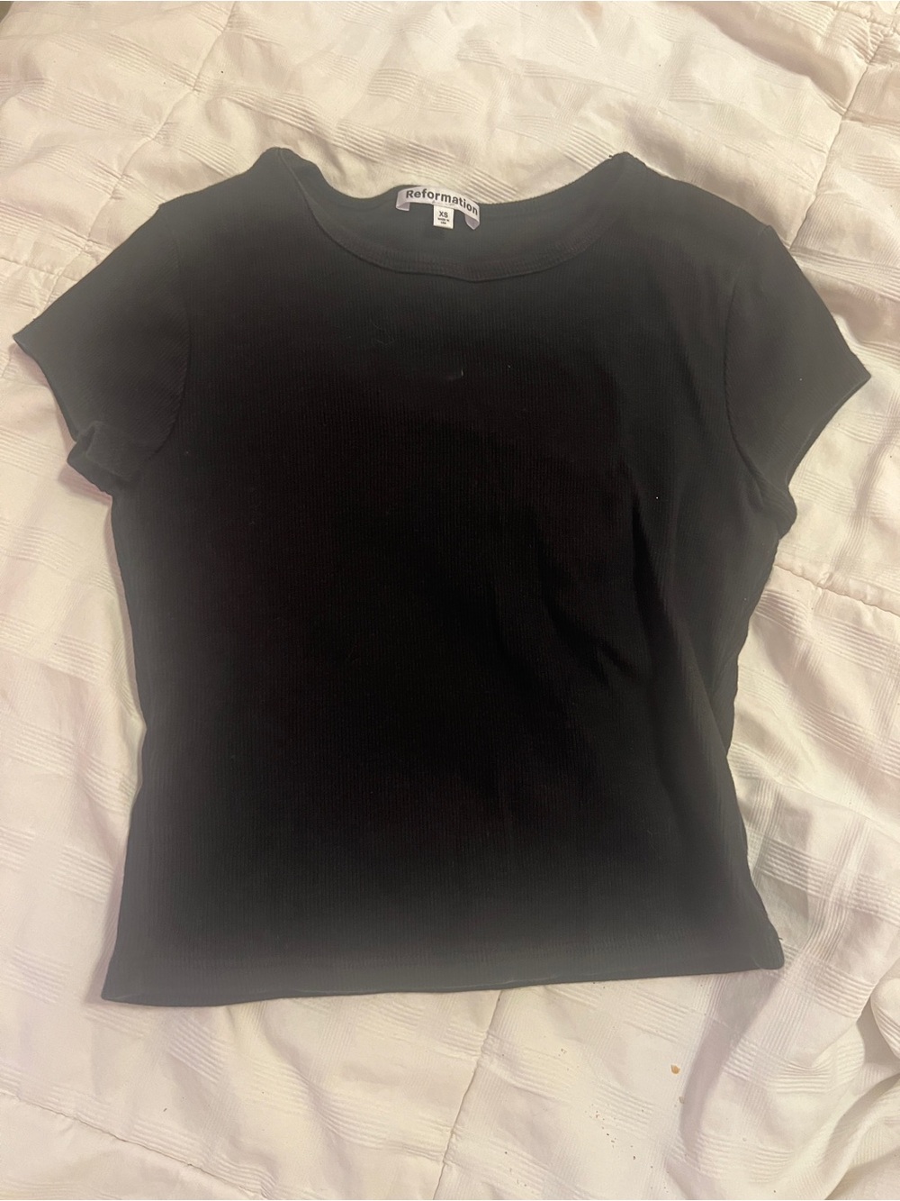 Reformation Black Ribbed Crewneck Short Sleeve Tee